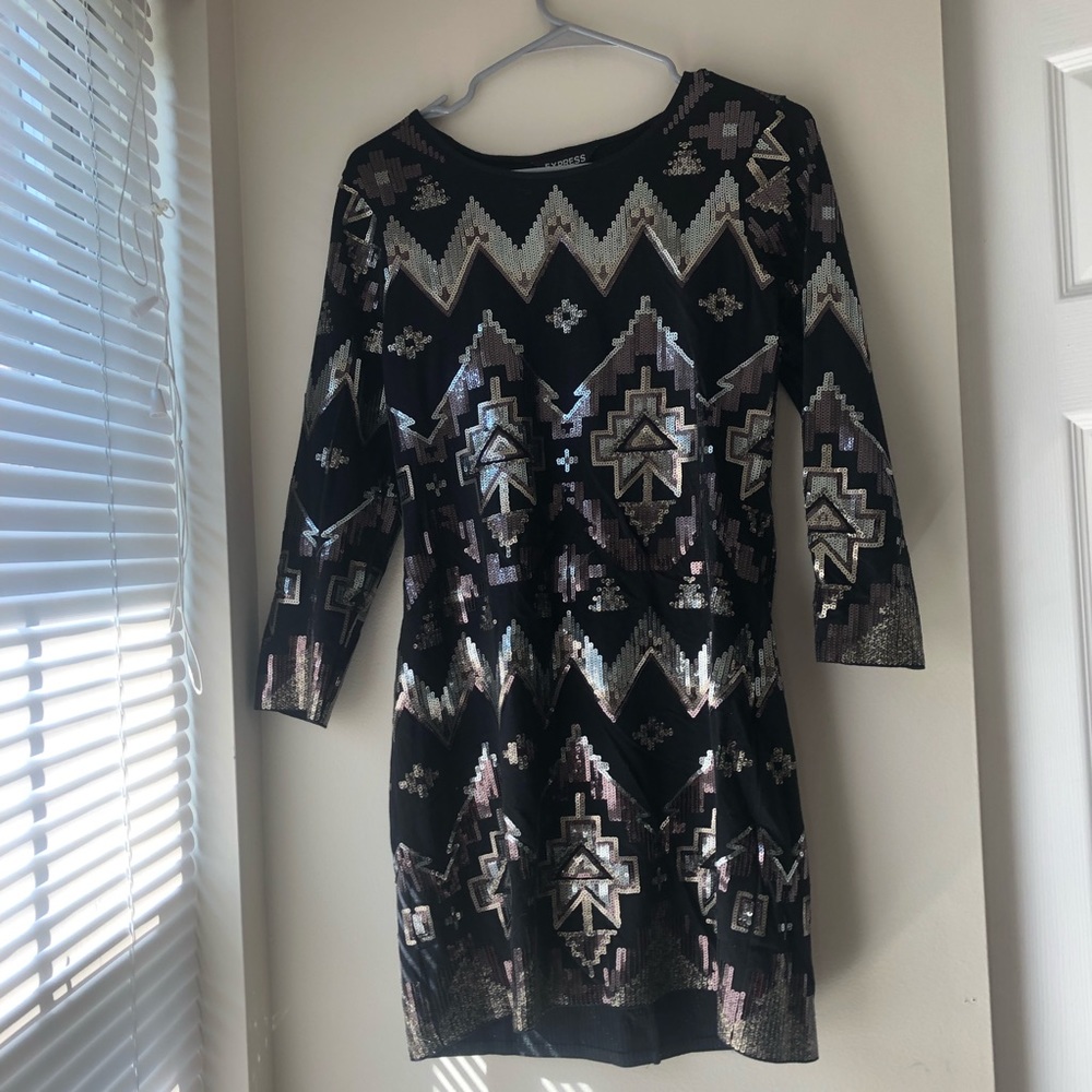 Express bodycon mini sequins dress, size medium